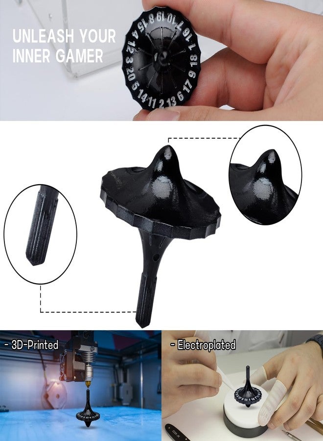 CZYY 3D Printed Spinning Top - Unique Gaming Dice, EDC Fidget Dice, Desk Toy, DND Gift & Accessories for Tabletop RPG Gamer (Black D20) - Image 2